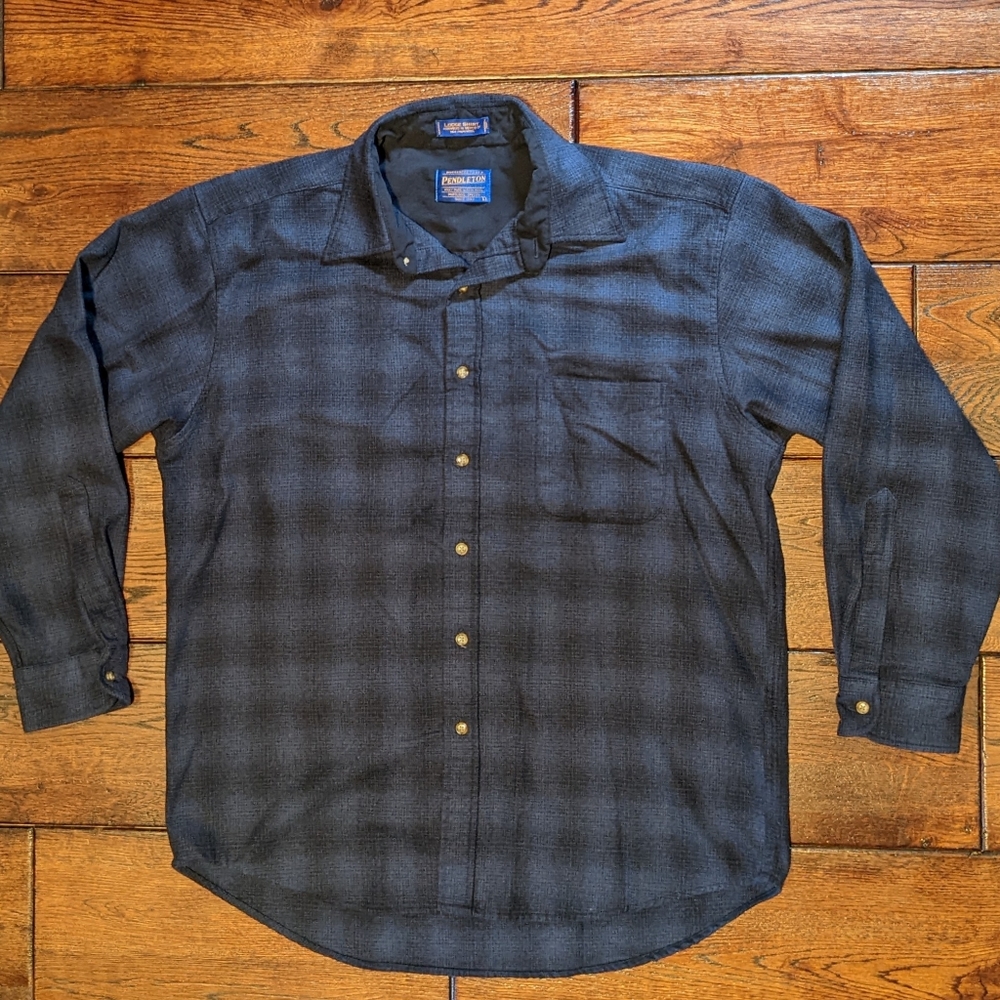 Pendleton Men's 100% Pure Virgin Wool Lodge Shirt Blue Black Size Large